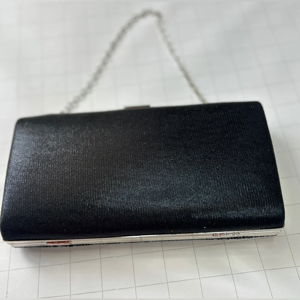 Formal Clutch Handbag Black Crushed Glass Stone Chain Strap cocktail